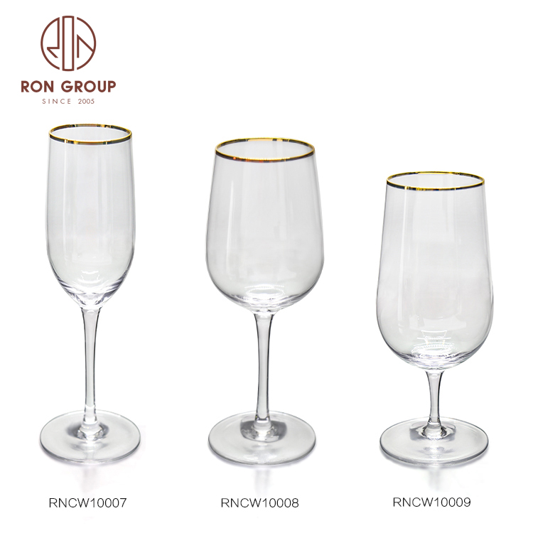 Gold rimmed wedding decorated drinking glass set champagne glass