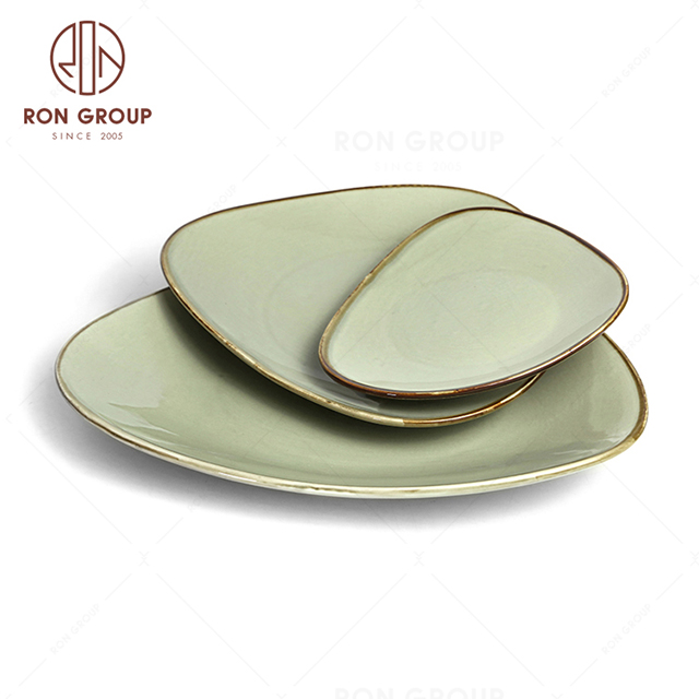 RonGroup New Color Morandi Chip Proof Porcelain  Collection - Ceramic Dinnerware Trigon Plate