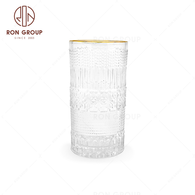High balls royal glass cup water drinking glass cup with gold rim