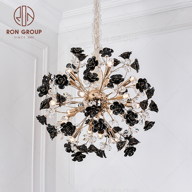 RonGroup Luxury Modern Wedding Decorative Light  Collection - Black  Crystal Ceiling Light 7122-18P