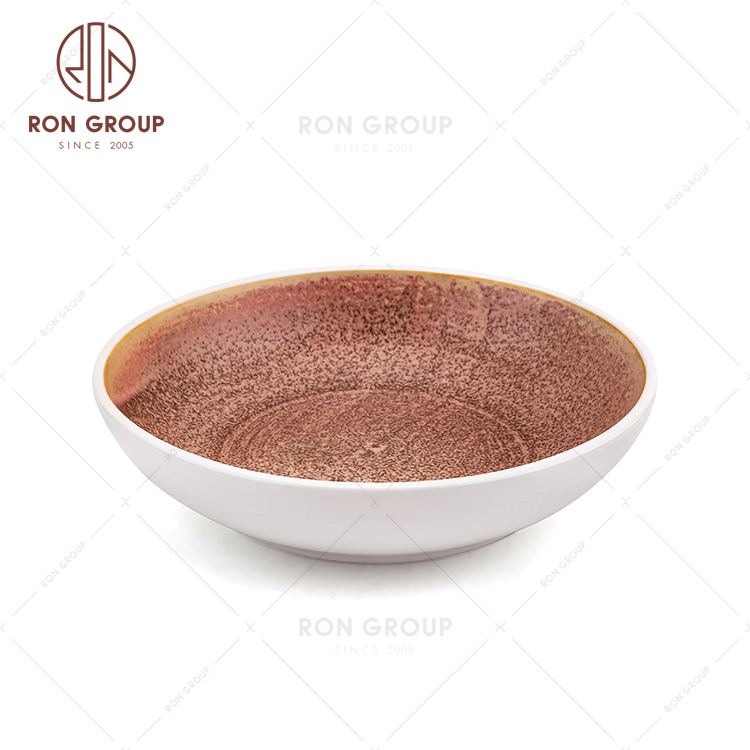 Foshan Manufacturer Luxury Fambe Pink Rhythm Ceramic Trendy Fruit Plate For Restaurant 