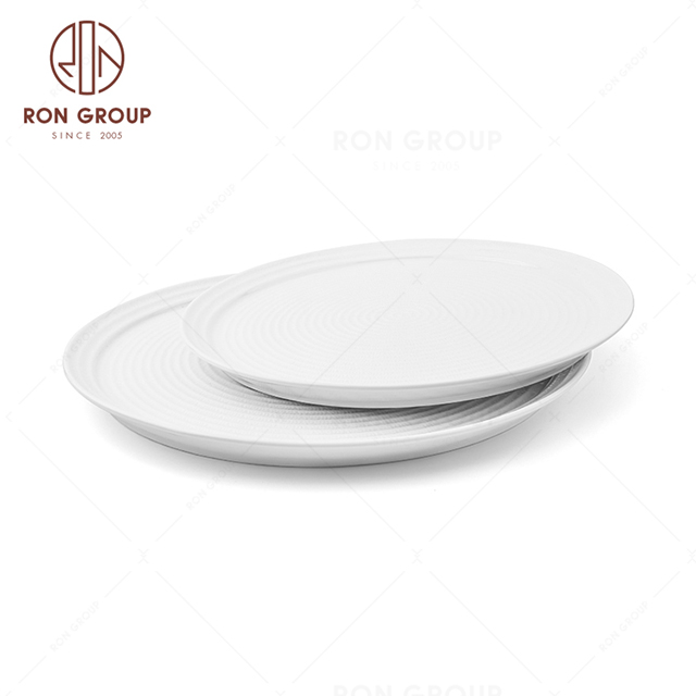 Embossed white serving porcelain ceramic wedding dinnerware dishes dinner plate set