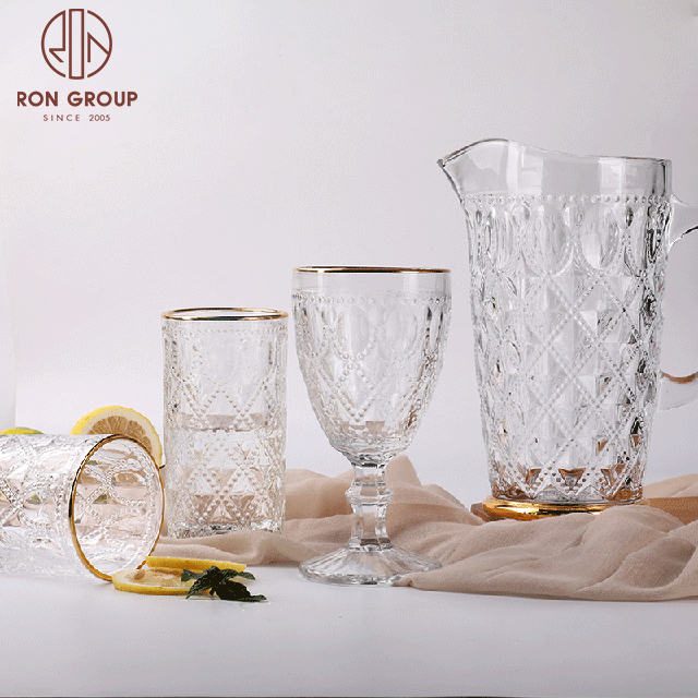 Best quality machine made embossed whisky drinking glass for wedding