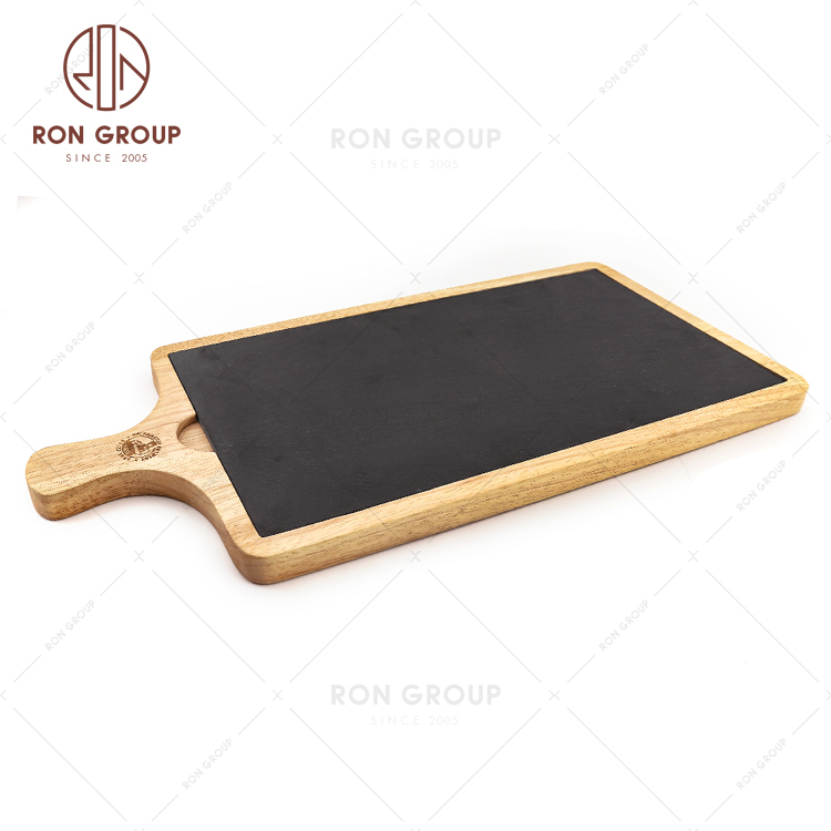 Hot Sale Restaurant Rectangle Steak Cutting Custom Wood Board With Slate 