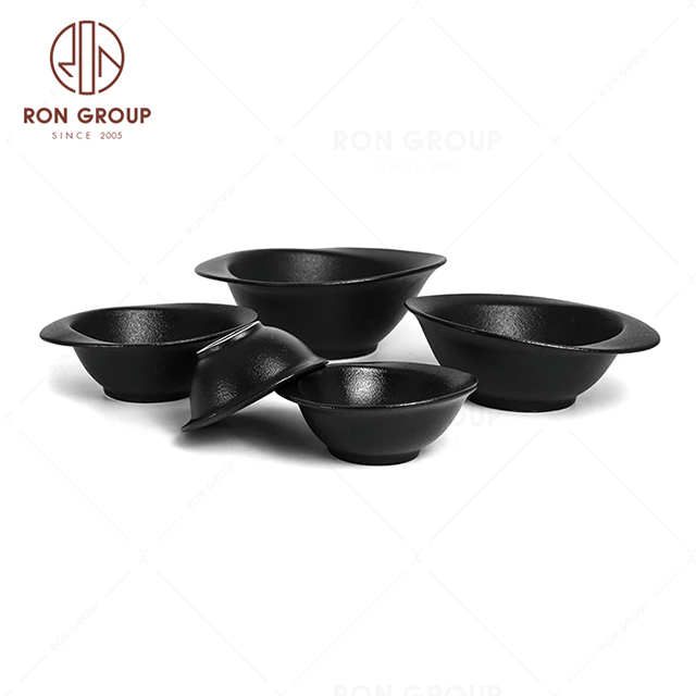 RonGroup New Color Matte Black Chip Proof Porcelain  Collection - Ceramic Dinnerware Odd Bowl 