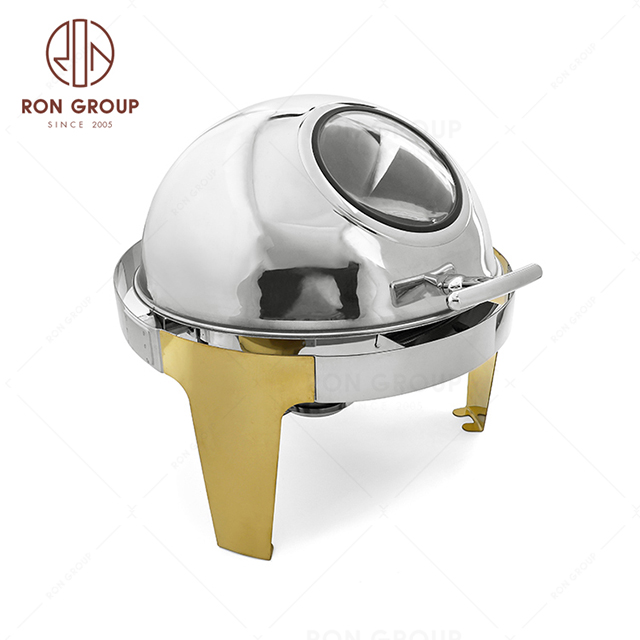 RNBF2207-3 Round Full Clamshell Visual Dining Stove Gold Feet buffet stove restaurant wedding utensils cafe banquet chafing dish
