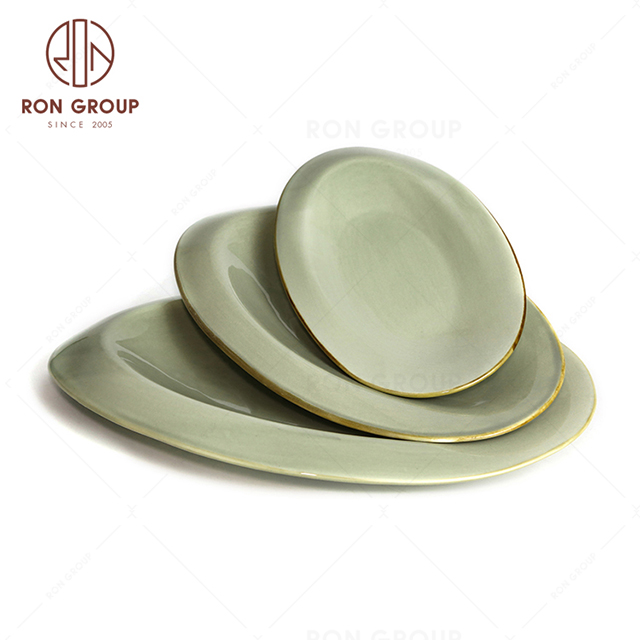 RonGroup New Color Morandi Chip Proof Porcelain  Collection - Ceramic Dinnerware Odd Egg Shape Plate