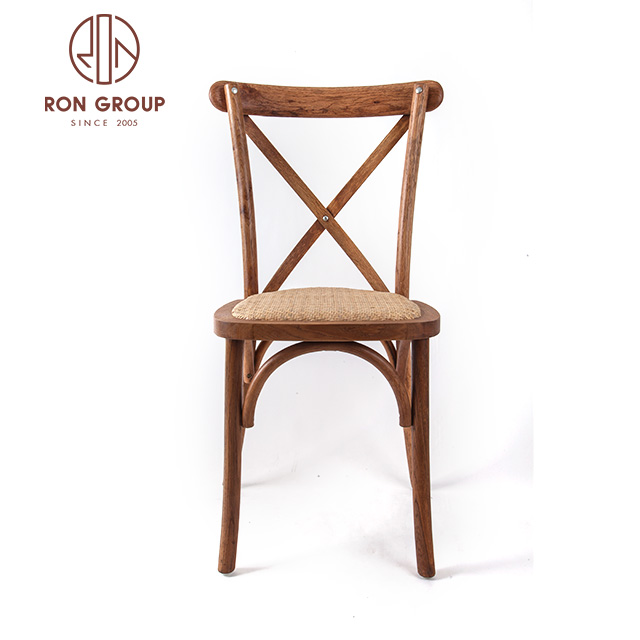 Wolesale stackable wedding wooden cross back chair with cushion