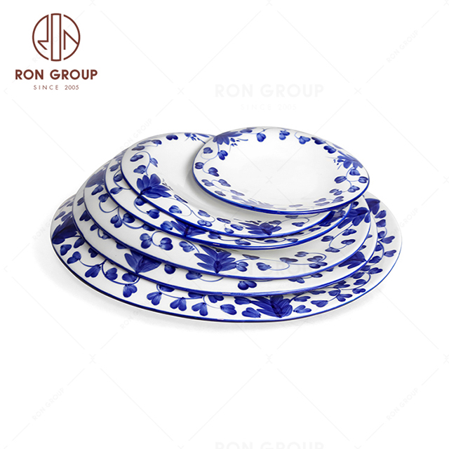 RonGroup New Color Rattan Flower Chip Proof Porcelain  Collection - Ceramic Dinnerware Odd Shallow   Plate 