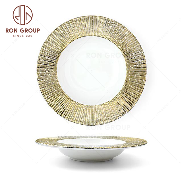 RNPCM053G Carl Gypsophila 9.75 inch 10.75inch Straw Hat Soup Plate hotel restaurant wedding banquet decorate ceramic plate