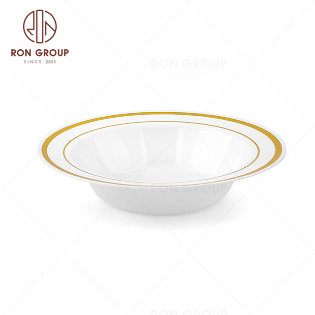 RND22-35 7.5" wedding banquet outdoor Gold Disposable Dinnerware RoseGold Rim Plastic Plates Plastic Silverware 