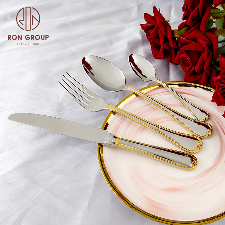 Tableware wedding royal silver special carved handle with 24K gold details flatware set