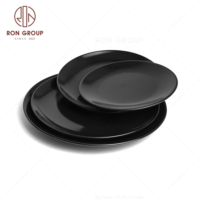 RNPCE001- Wholesale Matte Black Style Restaurant Hotel Bar Cafe Wedding Ceramic Round Plate