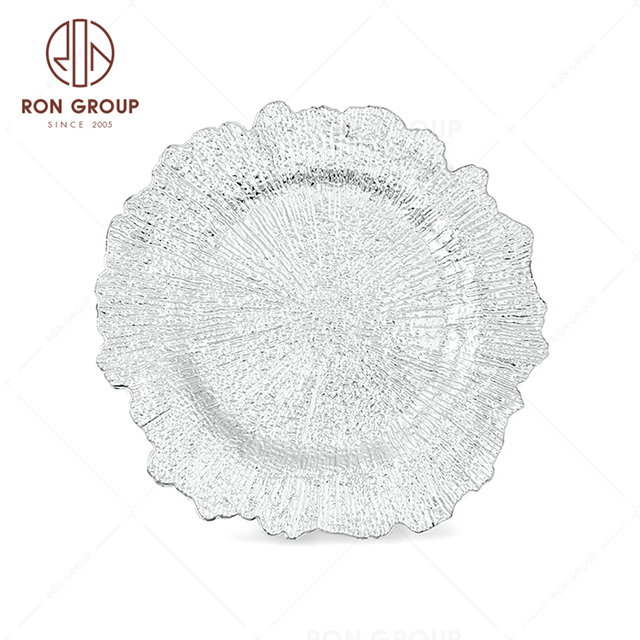 RonGroup High Quality Event Plastic Charger Plate  -  Silver Flower Wedding Plate 