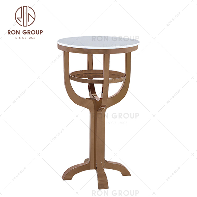 New design metal stainless steel high bar table round glass top 