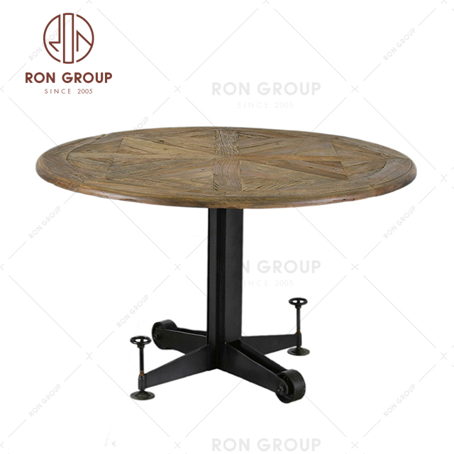 Factory supply modern simple natural solid old elm dining round table wood