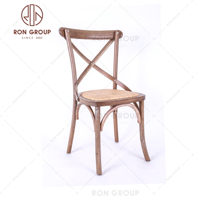 High Quality Wooden Crossback Wedding Chairs Rattan Seat Event Chairs