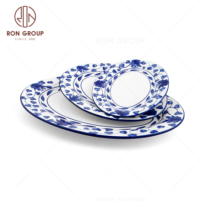 RonGroup New Color Rattan Flower Chip Proof Porcelain  Collection - Ceramic Dinnerware Fish Plate