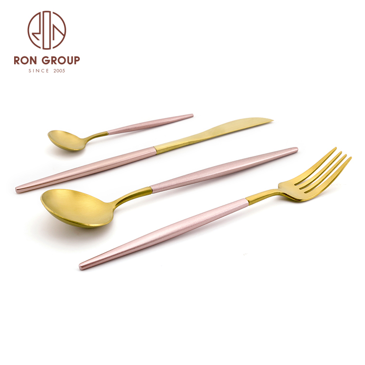 Wholesale restaurant cutlery matte gold plated cutlery sets stainless steel flatware for wedding
