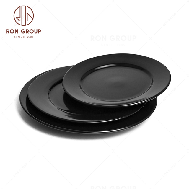 RNPCE002- Factory Wholesale Matte Black Style Restaurant Hotel Bar Cafe Wedding Ceramic Round Plate