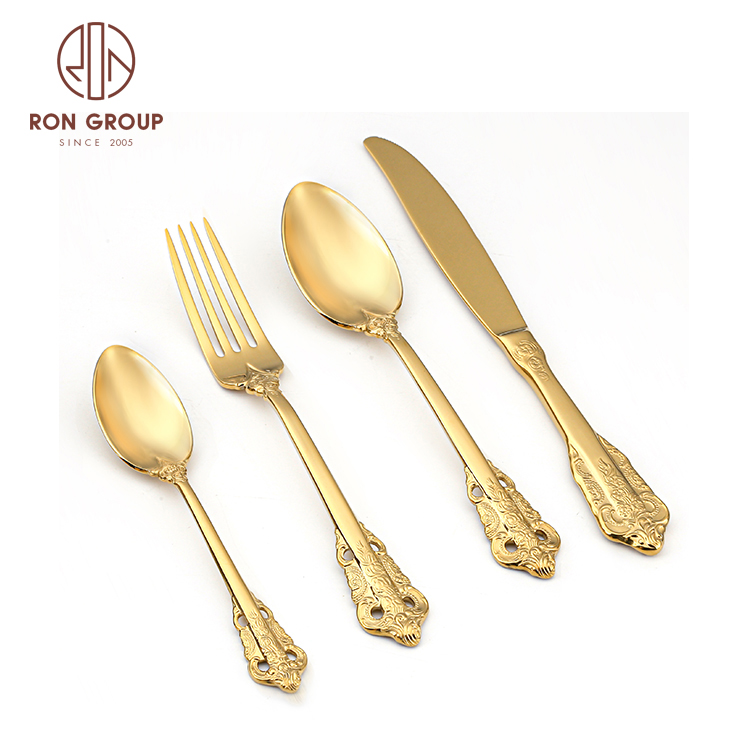 Luxury mirror polishing flatware free sample stainless steel gold shiny cutlery set for wedding banquet party