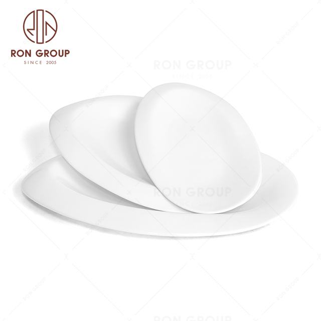 RonGroup New Color Matte White Chip Proof Porcelain  Collection - Ceramic Dinnerware Odd Egg Shape Plate ( Oval Plate )