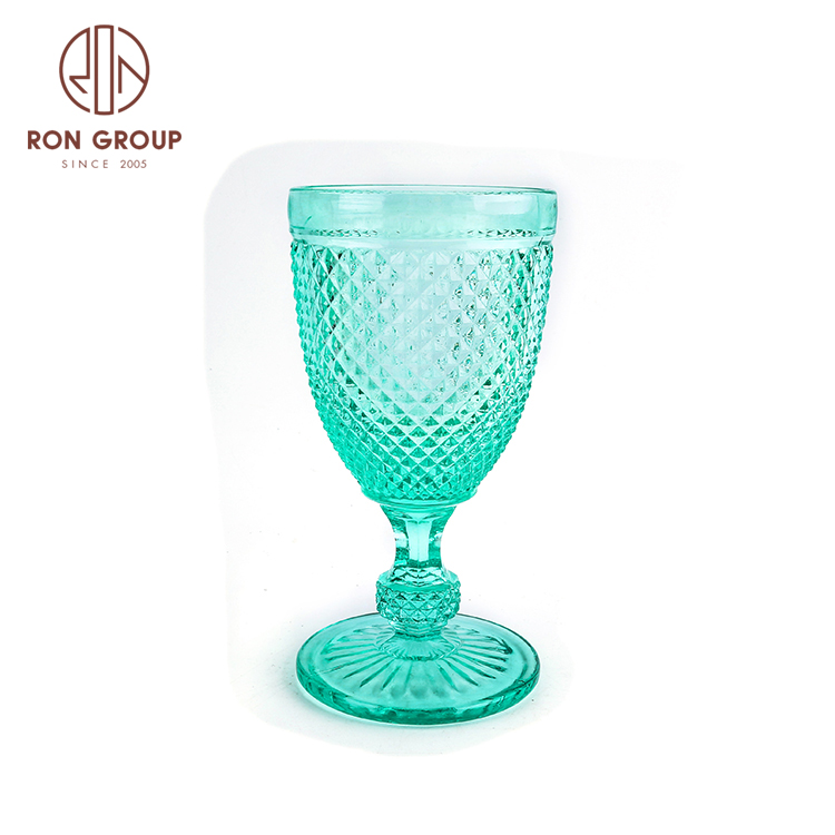 300ml bead designs wholesale pressed colored glass water glass wedding wine goblet