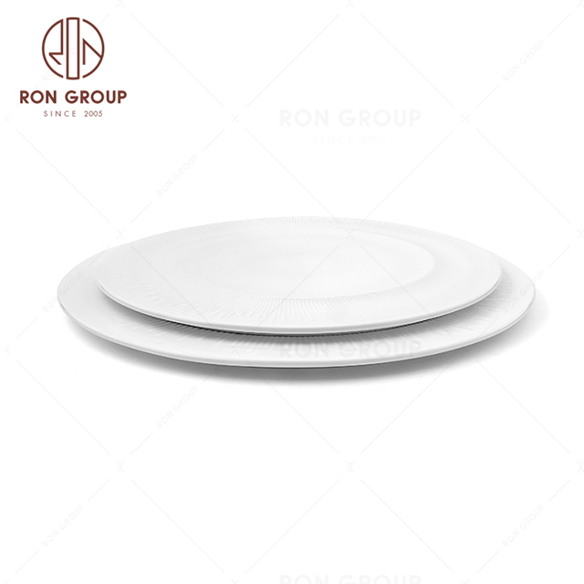 Ceramic white embossed dinnerware sets western porcelain wedding dinner plates