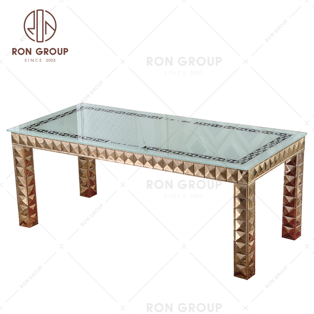 Wedding furniture stainless steel wedding party glass top dining table for event 