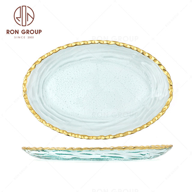 RNPG229-30 Hot-sale Top quality restaurant wedding utensils cafe banquet decorate party Egg Shape Glass Plate