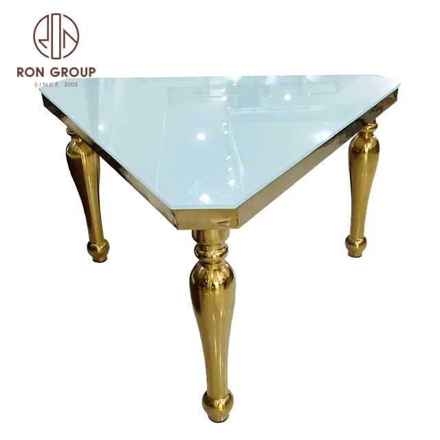 Unique triangle shape fancy wedding party mirror glass dining table reception