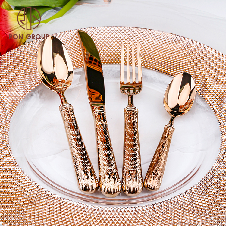New Model Gold Plated Dinnerware Wedding Event 4Pce Stainless Steel Flatware Golden Cutlery Set