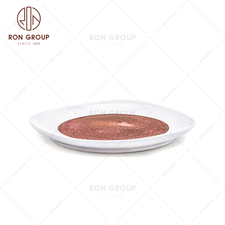 Fambe Pink Rhythm Collection Ceramic Circular Triangle Plate For Restaurant 