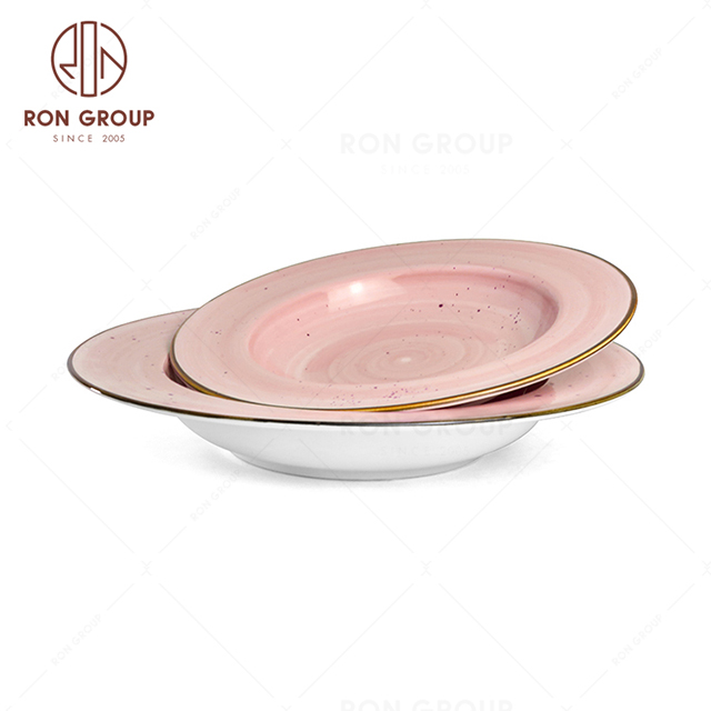 RonGroup New Color Chip Proof  Collection Shell Pink - Broadside Round Meal Plate 