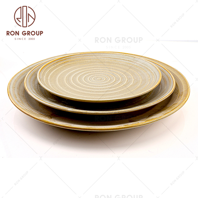 Eco-friendly Restaurant Porcelain Dish Wholesale High Quality Dinning Ripple Shallow Round Ceramic Plate