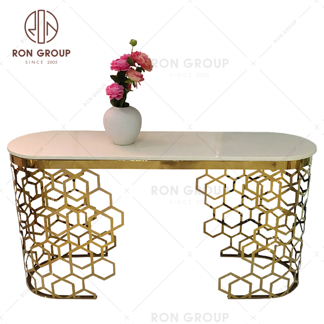 Golden stainless stainless table base wedding events furniture with marble top