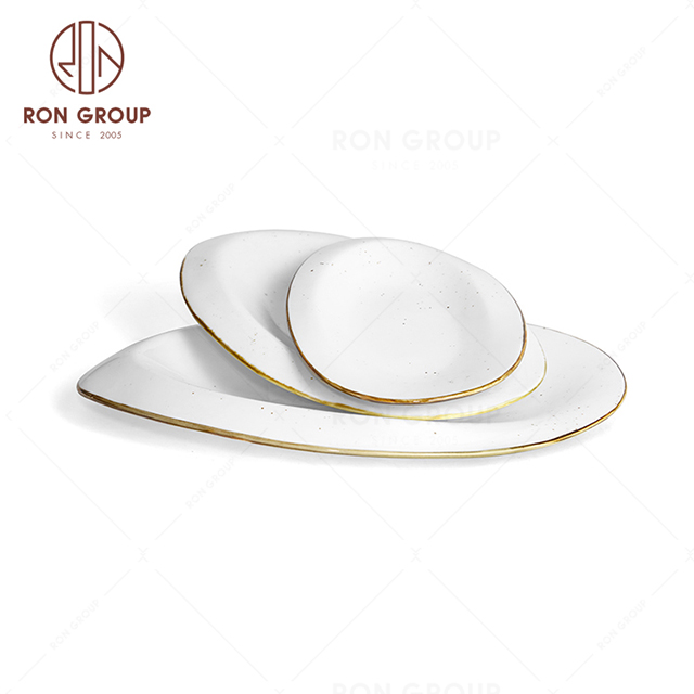 RonGroup New Color Chip Proof  Collection Cream White  - Odd Egg Shape Plate