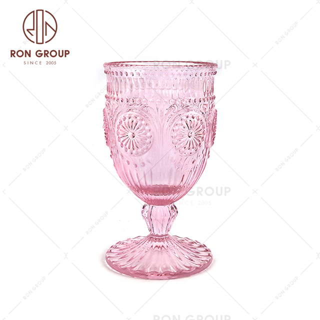 Pink colored stemware strong goblet wine glass cup set for wedding