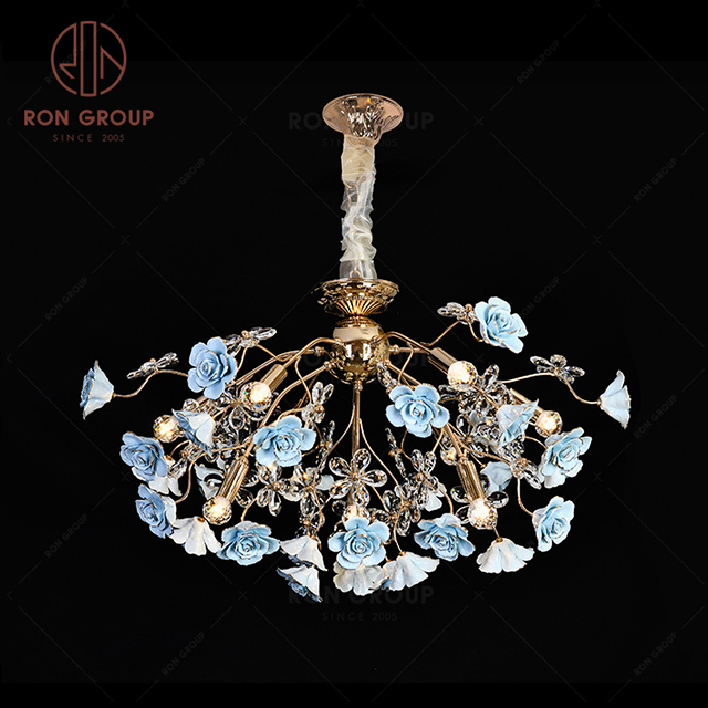 RonGroup Luxury Modern Wedding Decorative Light  Collection - Bule Flower Crystal Ceiling Light 7105 - 10P 