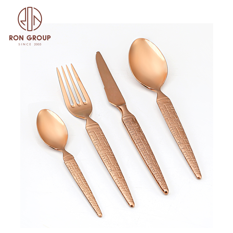 Unique Patent Design Matte Polish Wedding Flatware Spanish Rose Gold Stainless Steel Cutlery Set