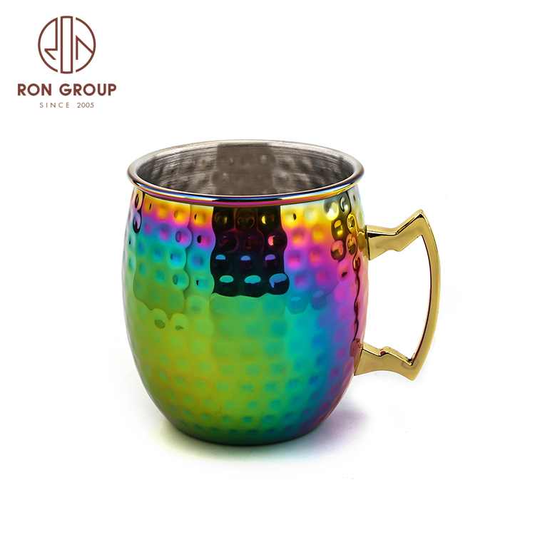 China supplier 304 stainless steel hammer copper plating rainbow moscow mule milk coffee mug cup