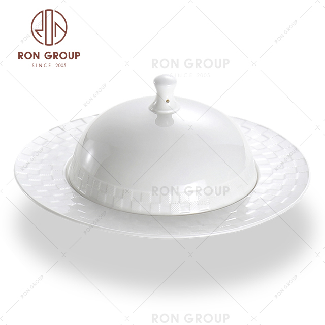 Design elegant porcelain tray cake dessert with lid white plate ceramic 