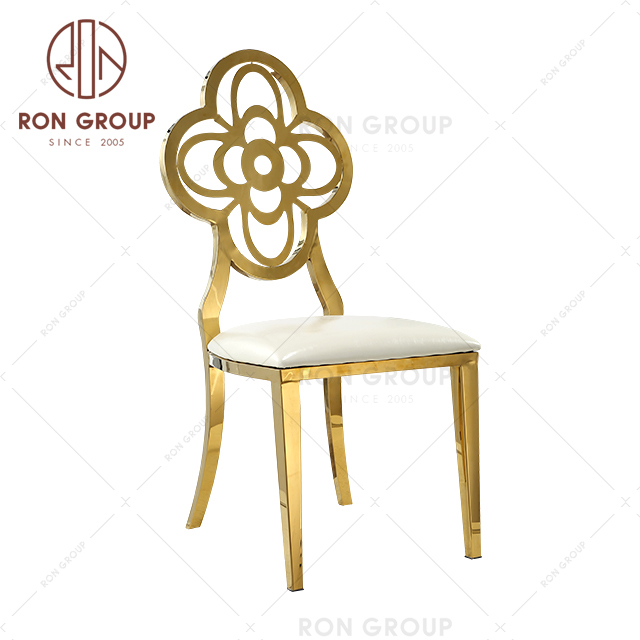 New arrival wedding gold stainless steel restaurant chairs with flower boll back