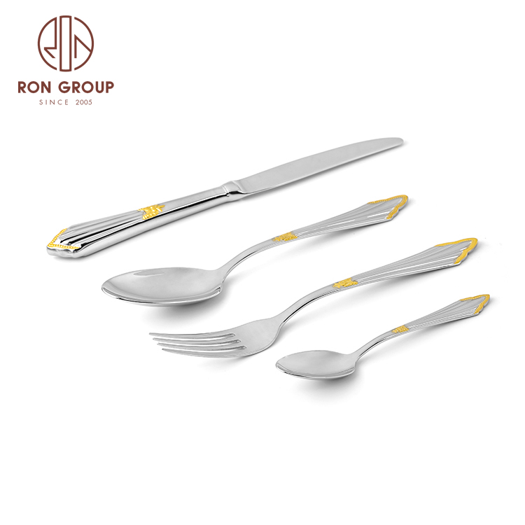High end stainless steel 304 gold flatware matte gold spoon fork knife cutlery set for wedding