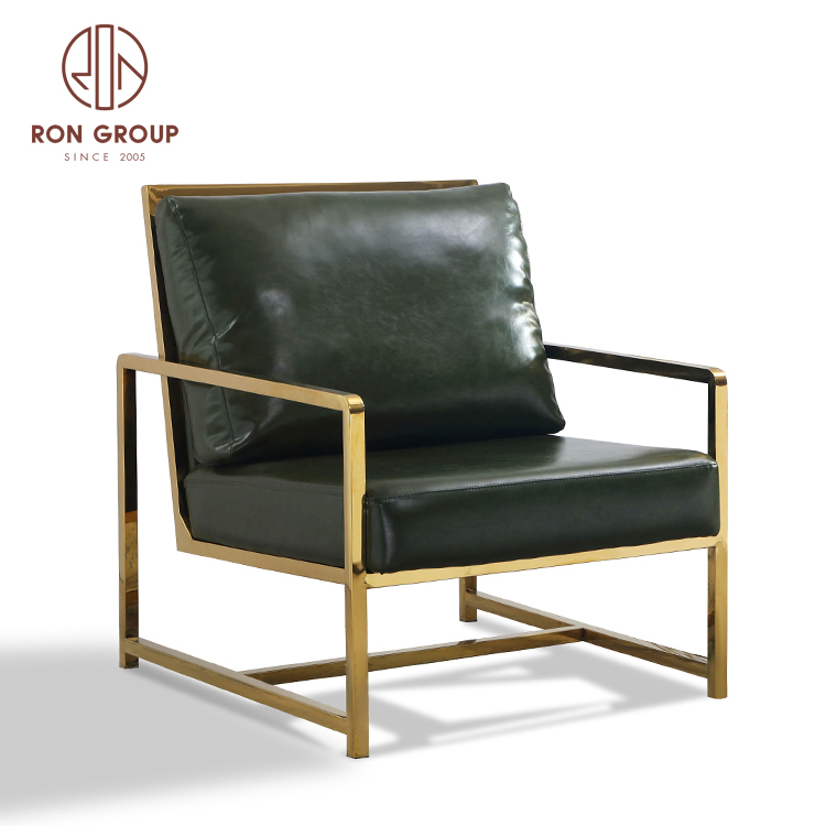 Modern gold frame dining chair army green leather clubhouse lounge chair 