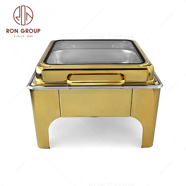 RNBF2206-8-1 Square hydraulic dining stove (large glass) high leg gold-plated chafing dish Buffet Stove