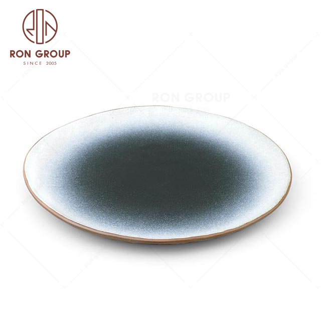 10" Japanese Style Ceramic Stone Clay Dishes Dinnerware round Plate For Restaurant Hotel Party 
