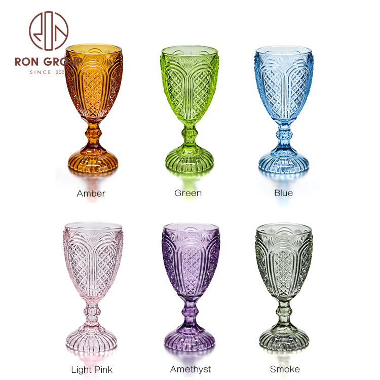 Party Wedding Decoration Colored Vintage Wine Glass Embossed Glass Goblet