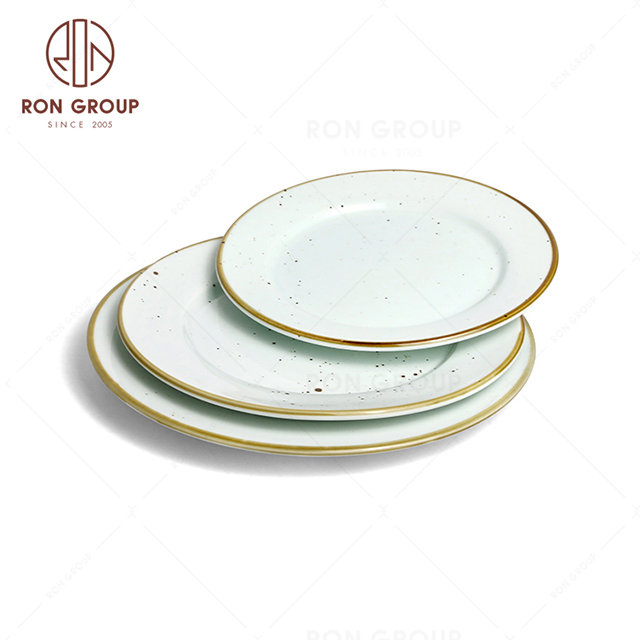 RonGroup New Color Chip Proof  Collection Misty White Bule -  Flat Round  Plate 