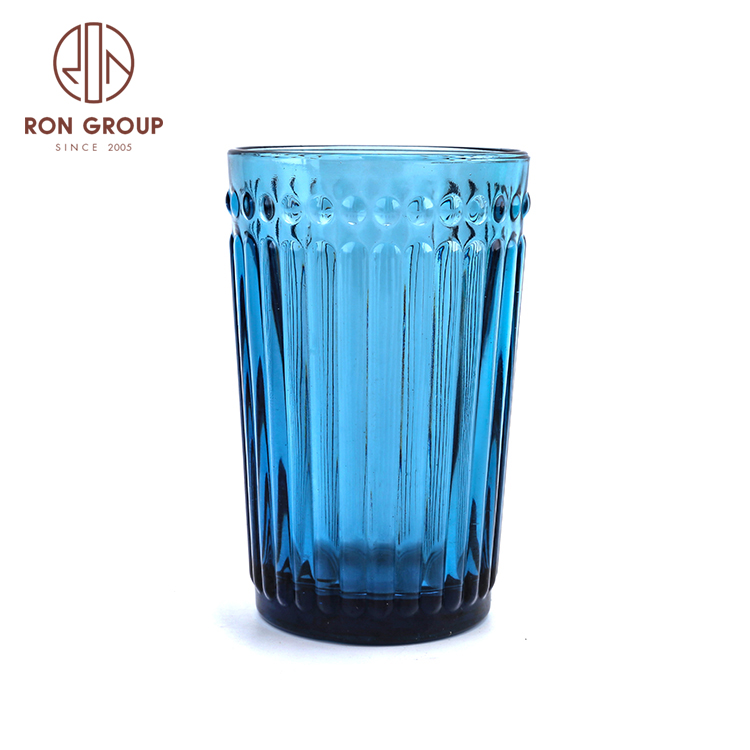 In stock wedding low MOQ solid blue color classic rock glass cup for juice beverage club 